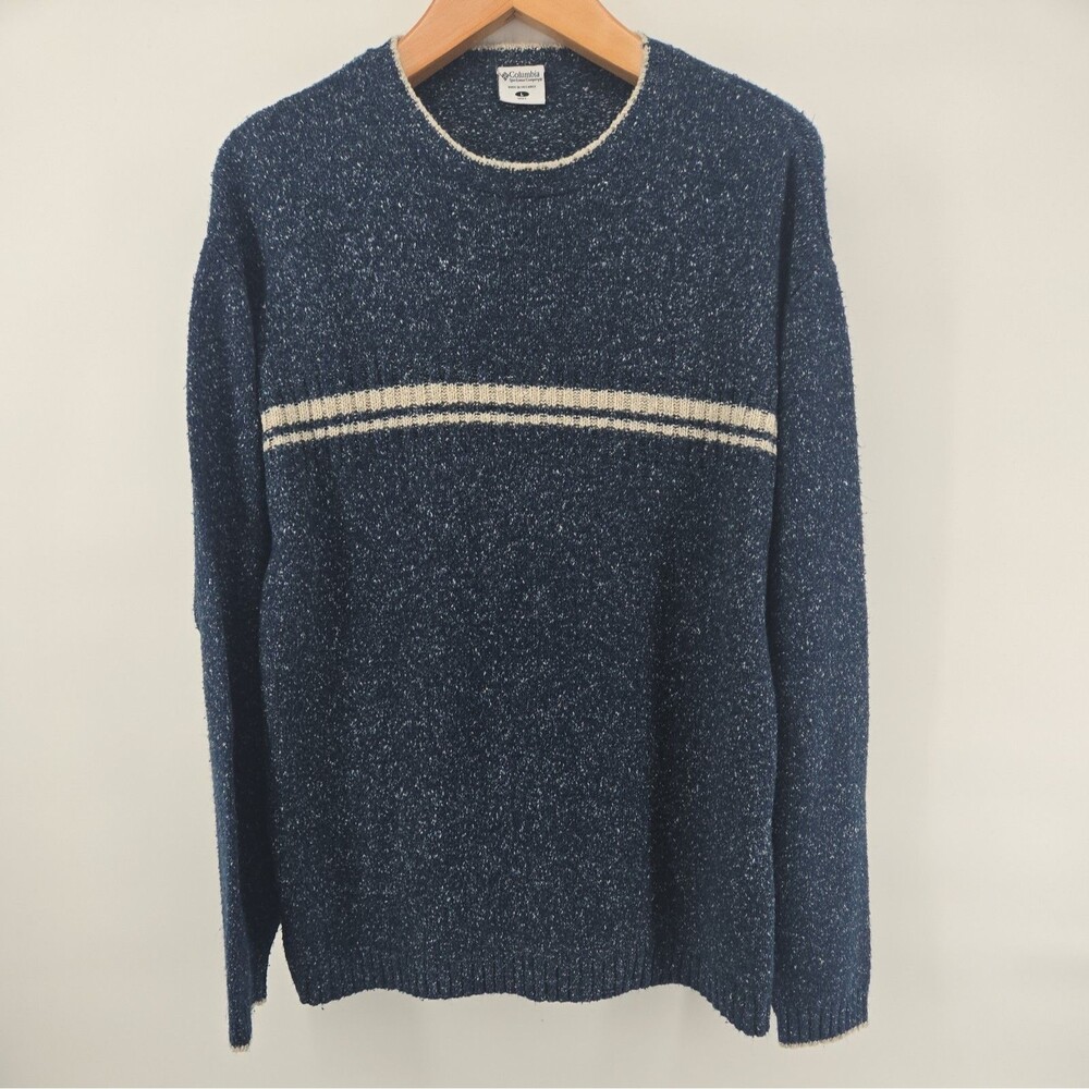 Columbia Men Sweater L Blue Classic Granola Hiking Cabincore Woodsy Camping